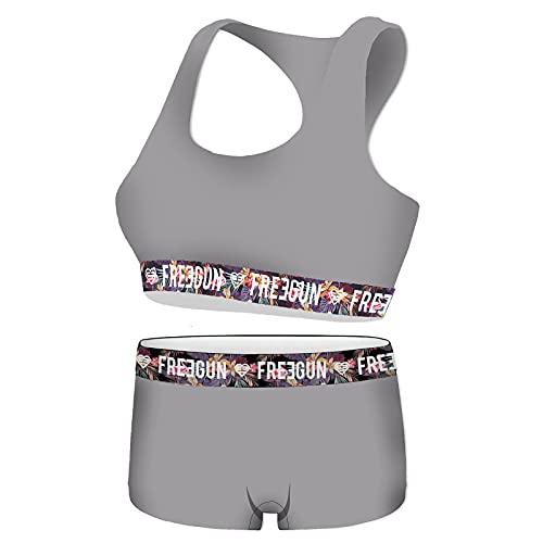 FREEGUN Ensemble Brassière Shorties ou Boxer en Coton Bio (XS, Gris)