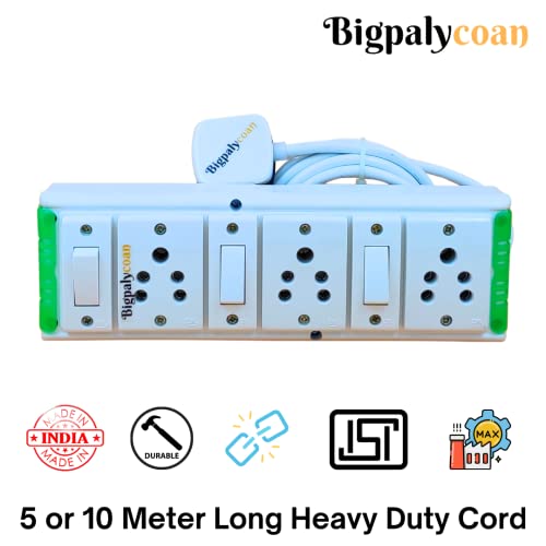 Image of 3 Way Electric Extension Board with Individual Switch Heavy Duty Long Cord (Max. Rating 1200W- 230V) PVC Green-White (10 Meter Cord)