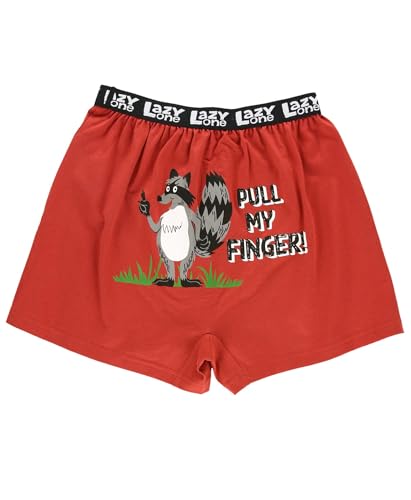 Lazy One Funny Animal Boxers Novelty Boxer Shorts Humorous Underwear Gag Gifts for Men Raccoon Red (Pull My Finger MEDIUM)