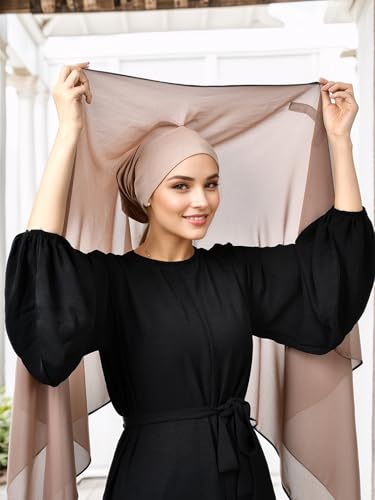 HURESON Instant Chiffon Hijab Set with Magnetic pins Head Wraps Hijabs Scarf with Model Undercap Head Wraps (5# Khaki) - Thumbnail 3