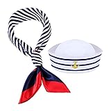 Otcmuky Conjunto de sombrero y bufanda de marinero gorra de barco marinero, sombrero de azul marino, accesorios de disfraz para hombres y mujeres