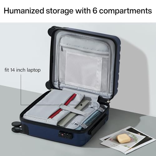 Image of Hanke Underseat Carry On Luggage Suitcase with Wheels 14in 16in 20in 24in 29in Spinner TSA Luggage Lighweight PC Hardside Rolling Suitcases Travel Bag, Dark Blue, Underseat 16-inch, Hanke Scratch