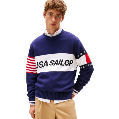 Tommy Hilfiger Men's Tommy X U.S. Sail GP Team Cotton Crew Neck Sweater