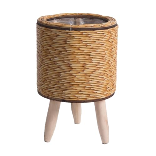 Huhudyy Cesta de almacenamiento hecha a mano con patas de madera, soporte para macetas, fácil de instalar, E