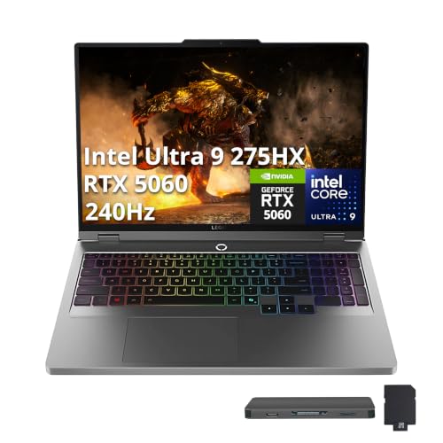 Image of Lenovo Legion 5 16 inch WQXGA 240Hz Gaming Laptop, Intel Ultra 9 275HX, GeForce RTX 5060 8GB GDDR7, 64GB DDR5, 5TB Storage (4TB SSD+1TB Docking Station Set), 24-Zone RGB Backlit Keyboard, Win 11 Pro, Gray