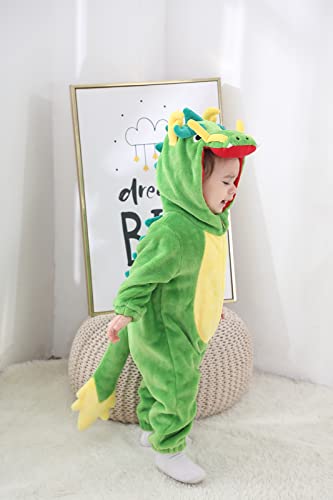 TONWHAR Unisex-Baby Costume Jumpsuit Pajama Cartoon Dog Dinosaur Outfit Toddler's Romper (Green Din