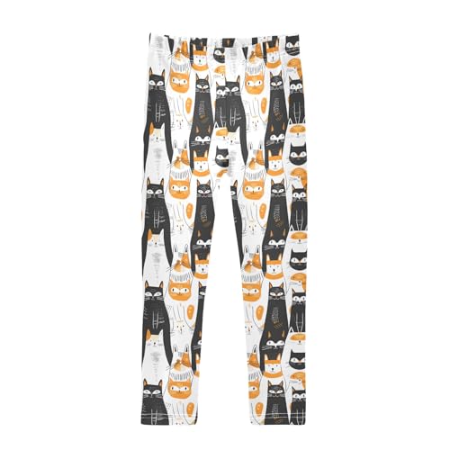 Hand Drawn Cats Girls Leggings Kids Yoga Pants Athletic Tights Pants 4-10 Years