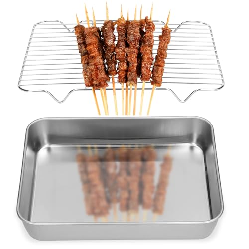 Listado de Charola para pastel - los preferidos. 48 GUDREN Charola Bandeja con Rejilla para Hornear de Acero Inoxidable, Bandeja para Hornear Profunda, Bandeja para Preparación de Alimentos, No Tóxica, Duradera, Fácil de Limpiar...