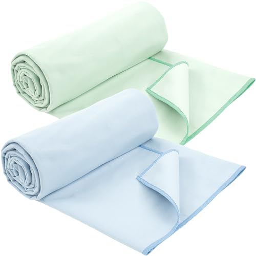 S&T INC. Yoga Mat Towel, Quick Dry Towel, Soft and Absorbent for Gym, Pilates, and Hot Yoga Mat, 2 Pack, 26.5 inches x 72 inches, Microfiber, Blue & Sage Green