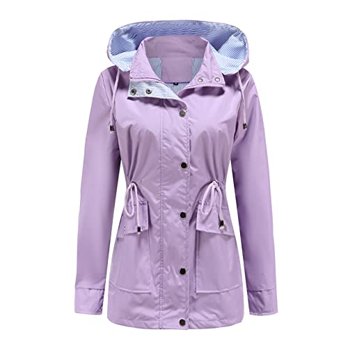 MODFUL Women Long Sleeve Rainproof Jacket Waterproof Windbreaker Hooded Lightweight Windproof Outdoor Coat(Purple,XL)