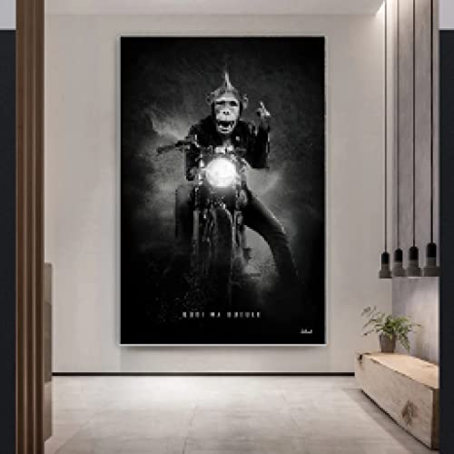 Affiche singe moto racer noir blanc pour sublimer la déco de votre salon