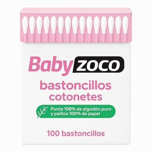 Bastoncillos para los oidos, Bastoncillos para la nariz, Bastoncillo para dedos, Apto para bebés, niños y adultos, puntas 100% de algodón puro y palitos 100% de papel, Contiene 100 unidades