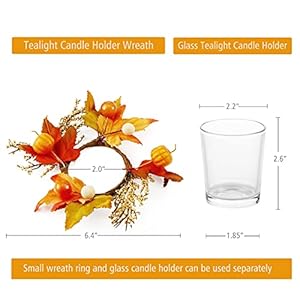 Decorative Tealight Candle Holder, Glass Votive Candle Holders Sets of 4 with Artificial Pumpkins Maple Leaves Wreath Ring for Thanksgiving and Halloween Table Fall Decor Centerpieces Decorative Tealight Candle Holder Glass Votive Candle Holders Sets of 4 with Artificial Pumpkins Maple Leaves Wreath Ring for Thanksgiving and Halloween Table Fall Decor Centerpieces