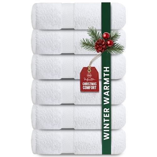 Infinitee Xclusives White Hand Towels for Bathroom - Set of 6 (16x28 inches) 600 GSM, 100% Cotton Ultra Soft, Quick Drying, Hotel Quality Hand Towel Set (Brilliant White, Hand Towels)