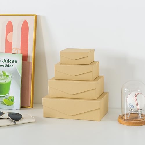 Soul & Lane Caixas decorativas Kraft com tampas magnéticas – Conjunto de 4, pequenas caixas de prese