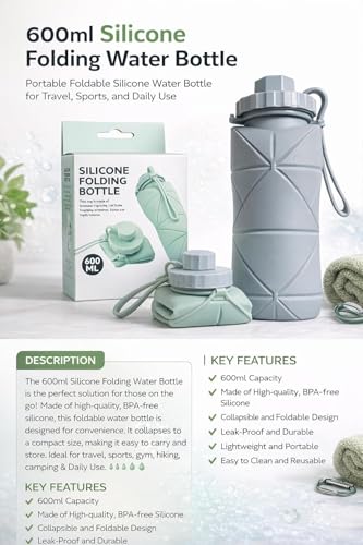 Image of TOPS SPOT 600ml Collapsible Silicone Water Bottle BPA-Free Steel Grey