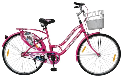 Image of ROOTLINE Alexa Pink 26T Bicycle for Girls /Women with Front Basket and Integrated Carrier | BCP Rim & Handle (26, Pink)