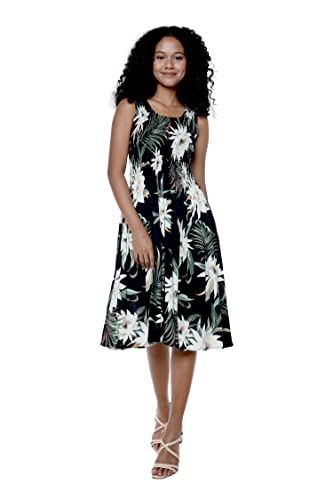Image of Family Matching Hawaiian Clothes, Wispy Cereus Black | Lightweight 100% rayon • Family matching outfits • Tropical floral print • Beach vacations • Luaus • Cruises • Family photos