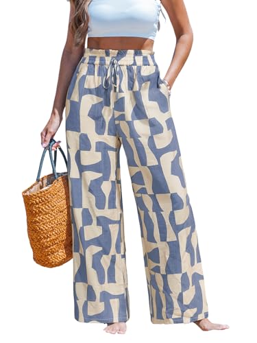 Image of CUPSHE Women's Wide Leg Beach Pants - Tropical Floral with Pockets Plus Size Casual Flowy Vacation Bottoms