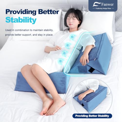 Image of Fanwer Positioning Wedge Pillow for Side Sleeping (3 in 1),19.69 inch,LightBlue | 40 Degree Triangle Bed Wedges & Body Positioners for Back Pain,Preventing Bedsores,After Surgery,Knees Elevated,Pregnancy