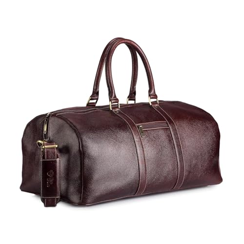 Image of Full Grain Genuine Leather Travel Duffel Bag 55L Premium Weekender Bag for Men Leather Overnight Bag with Shoulder Strap Travel Luggage (Brown)