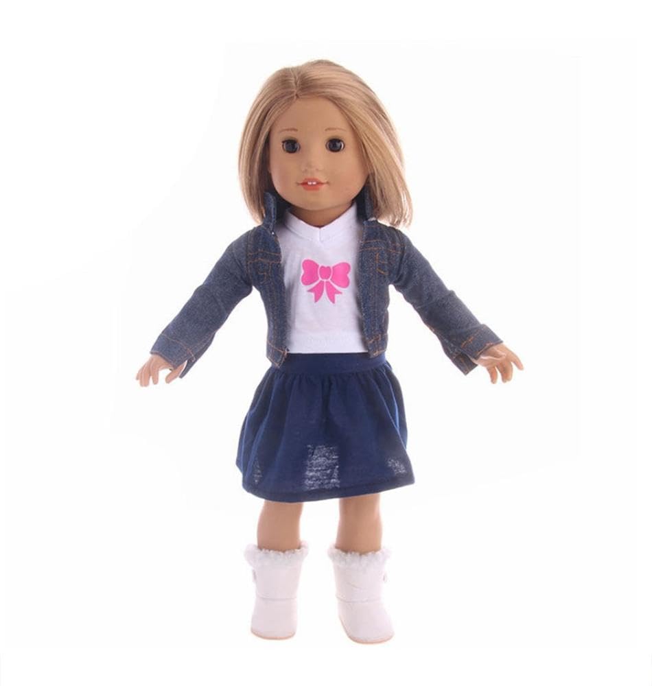 NIXNUT Doll Clothes Winter Outfit Jacket Vest Top with Bowknot Pattern Skirt for American Girl Doll 18-inch - Image 3
