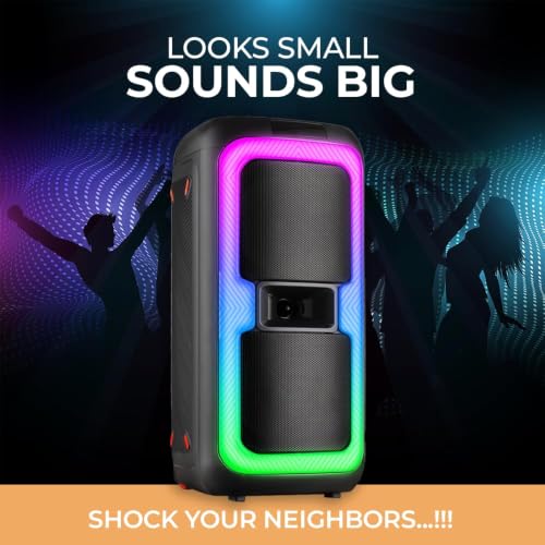 Image of OBAGE 100W Party Speaker with Wireless Karaoke Mic | Dual 8 inch Drivers & 2.5 inch Tweeter | 8000mAh Battery with Up to 8 Hours Playtime | Bluetooth v5.3, Digital EQ