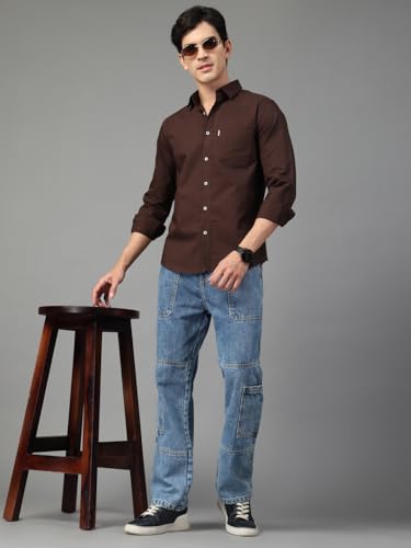 Image of Majestic Man Solid Cotton Casual Shirt - Slim Fit, Full Sleeves, Premium Button Closure