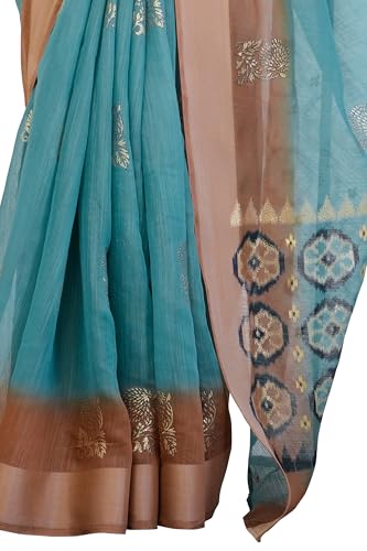 Image of MIRCHI FASHION Women Saree Cotton Blend 2-Tone Foil Print | Lightweight Comfortable Office Wear Sari with Blouse Piece