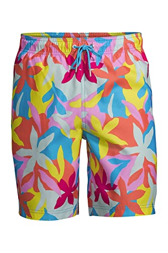 Lands' End Mens 8 Inch Volley Swim Trunk Turquoise Multi Graphic Floral Regular X-Large