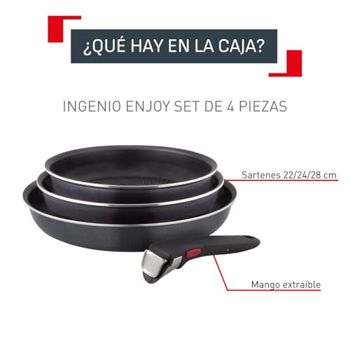 Miniatura 2 de Tefal Ingenio Enjoy - Juego De 3 Sartenes 22 24 28 Cm Mango Extraíble, Apto Inducción, Antiadherentes, Revestimiento Titanio, Thermo-Signal, Calentamiento Rápido, Apto Horno