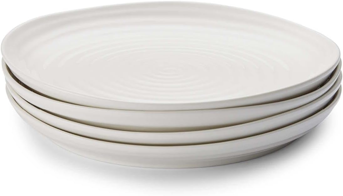 Portmeirion Sophie Conran White Coupe Dinner Plate Set of 4-10.5 Inch Porcelain Plates, Durable Dinnerware, Microwave Dishwasher Freezer & Oven Safe Tableware for Kitchen & Casual Dining