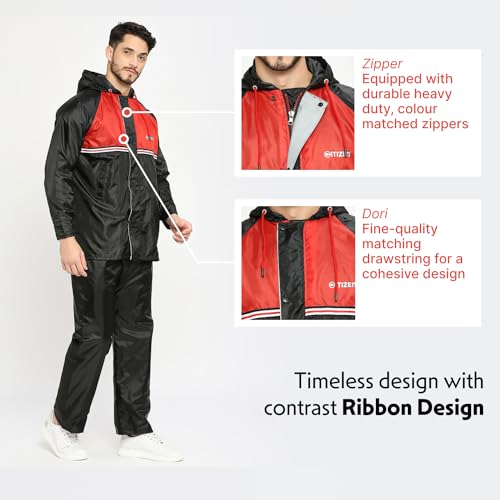 Image of Citizen Reversible Raincoat For Men With Inbuilt Hood, Waterproof Pant & Carry Pouch | Dual Color Sports Style | 190T Polyester With Pvc | Durable & Lightweight Standard Length Rainsuit
