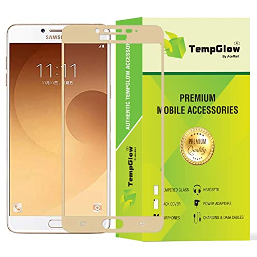 Image of Screen Protector for Samsung Galaxy C9 Pro Gold Tempered Glass Edge-to-Edge 6D Screen Guard With Installation Kit.