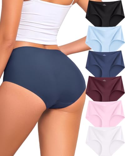 Image of FINETOO 6 Pack Womens Seamless Underwear Full Coverage No Show Hipster Panties Sexy Stretchy Invisible Briefs Bikini Lingerie