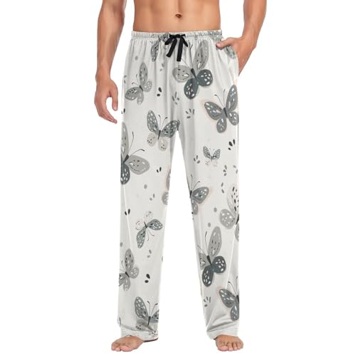 Mens Pajama Pants Boho Butterfly Retro Soft Lounge Sleep Pj Bottoms with Drawstring Pockets