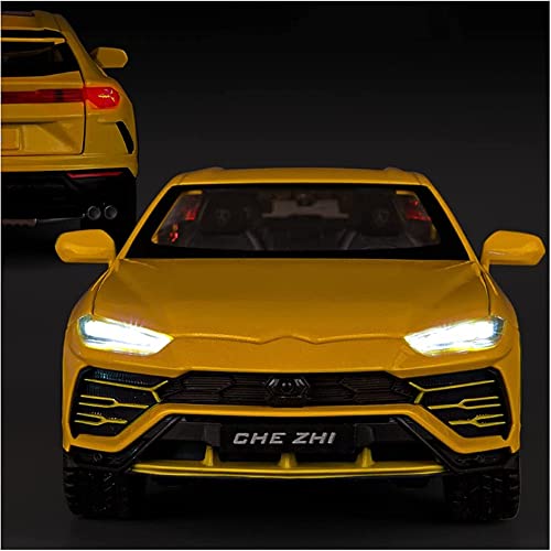 Image of 1:24 Urus Toy Car for Kids Diecast Metal Cars Model Urus Toy Car for Kids Sound and Light Pull Back Openable Door, Yellow