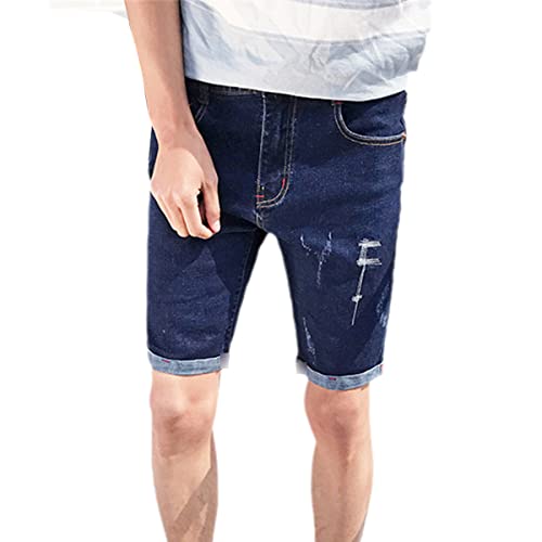 Short en jean pour homme en coton déchiré décontracté bleu 58