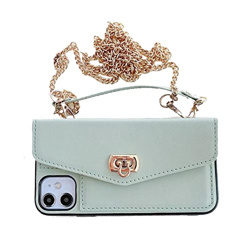 OIOMAGPIE Capa de telefone feminina de couro tipo carteira de cordão dourado para iPhone 13 12 11 Pr