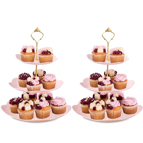 Recopilación de Exhibidor de cupcakes - solo los mejores. 48 2 Soporte de Pastel de Plástico, Soporte de Plástico para Cupcakes, para Pasteles, Postres, Exhibiciones de Dulces, Adecuado para Bodas, Fiestas Familiares (Rosa redondeado)