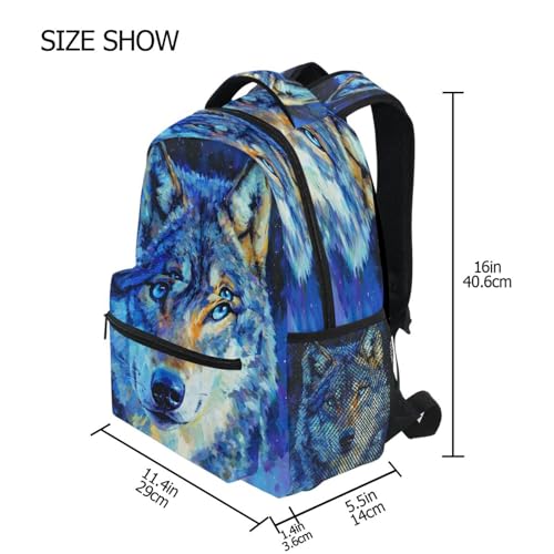 Wolf Watercolor Blue Backpack for School Boys Girls Adults Kids Bookbag Laptop Bag 18L4