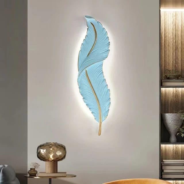 3ft Leaf/Feather Mounted Antique Decorative Wall Scone Light Lamp for Living Room,Bedroom and Office Wall Decoration(Blue)