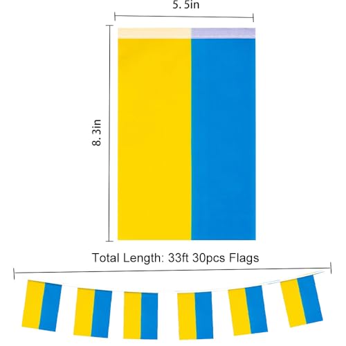 Image of Ukraine Flags Ukrainian String Flag Banners for Patriotic Events Independence Day Sports Bars Inside Outside Decorations 33 Feet 30 Flags