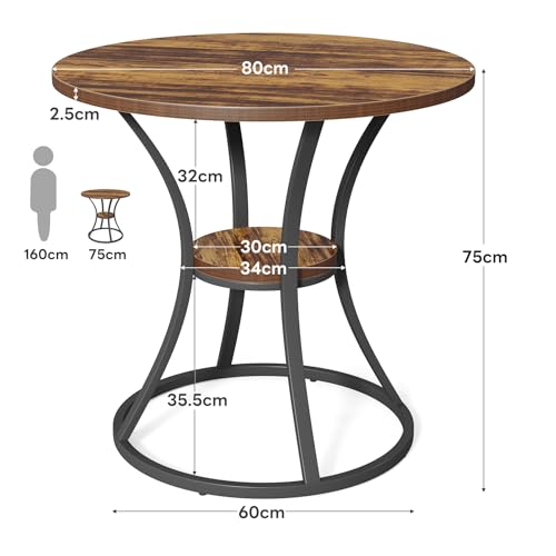 Tribesigns Round Dining Table for 2-4, 80cm Kitchen Dining Room Table with Storage & Metal Base, Small Wooden Circle Dining Tables for Space-Saving Living Rooms - Image 2