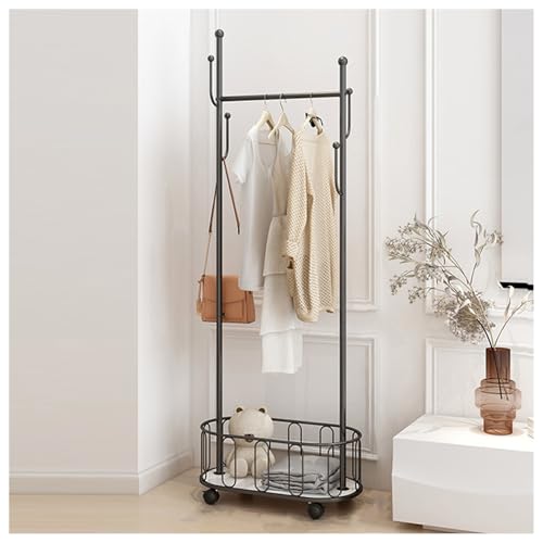 Porte-manteau sur pied noir 60cm avec roulettes et étagère en fer pour entrée