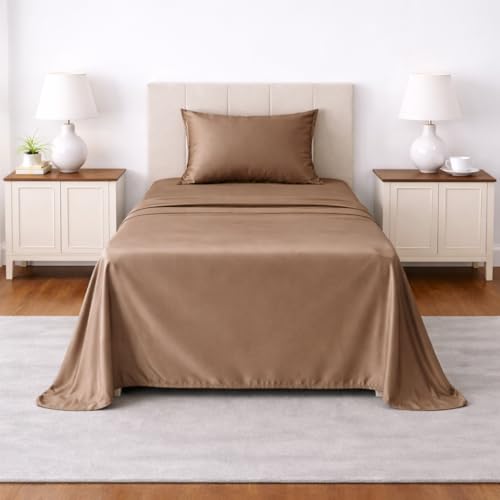 Image of LANE LINEN 100% Cotton Satin Fantasy Bedsheet Single Size - Taupe