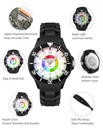 Kids Watch - Analog Watches for Kids -Boys and Girls Aged 5-16, Rotating Bezel, Soft Strap, Japanese Quartz Movement. Easy to Read and Learn Time4