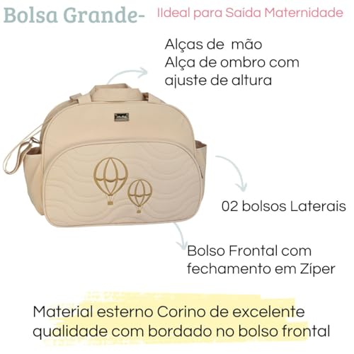 Kit 02 Peças Bolsa Grande e Pequena Maternidade Menino Menina Bebê Impermeável (Bege)