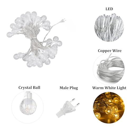 Image of fizzytech Crystal Ball String Lights - 120 LED, 24 Meter Decorative Fairy Lights for Bedroom, Living Room, Diwali, Christmas, Wedding, Party & Home Decoration (Warm White)