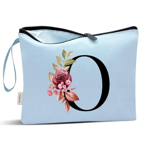 Image of Vavabox A-Z Personalized Makeup Bag, Birthday Gifts for Women Mom, Gifts for Best Friend, Bride Bridesmaid Cosmetic bag (O, Blue)